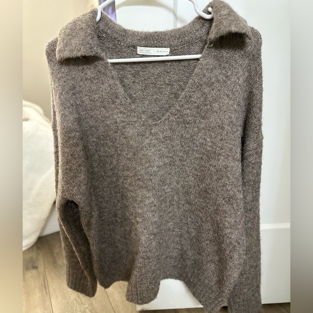 OAK + FORT Taupe V-Neck Sweater